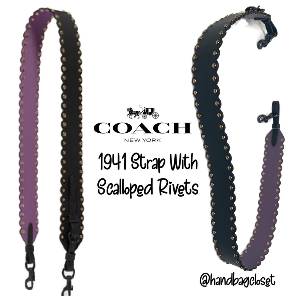 COACH SCALLOPED BLACK / PURPLE LEATHER RIVETS NOVELTY STRAP 76551 EUC